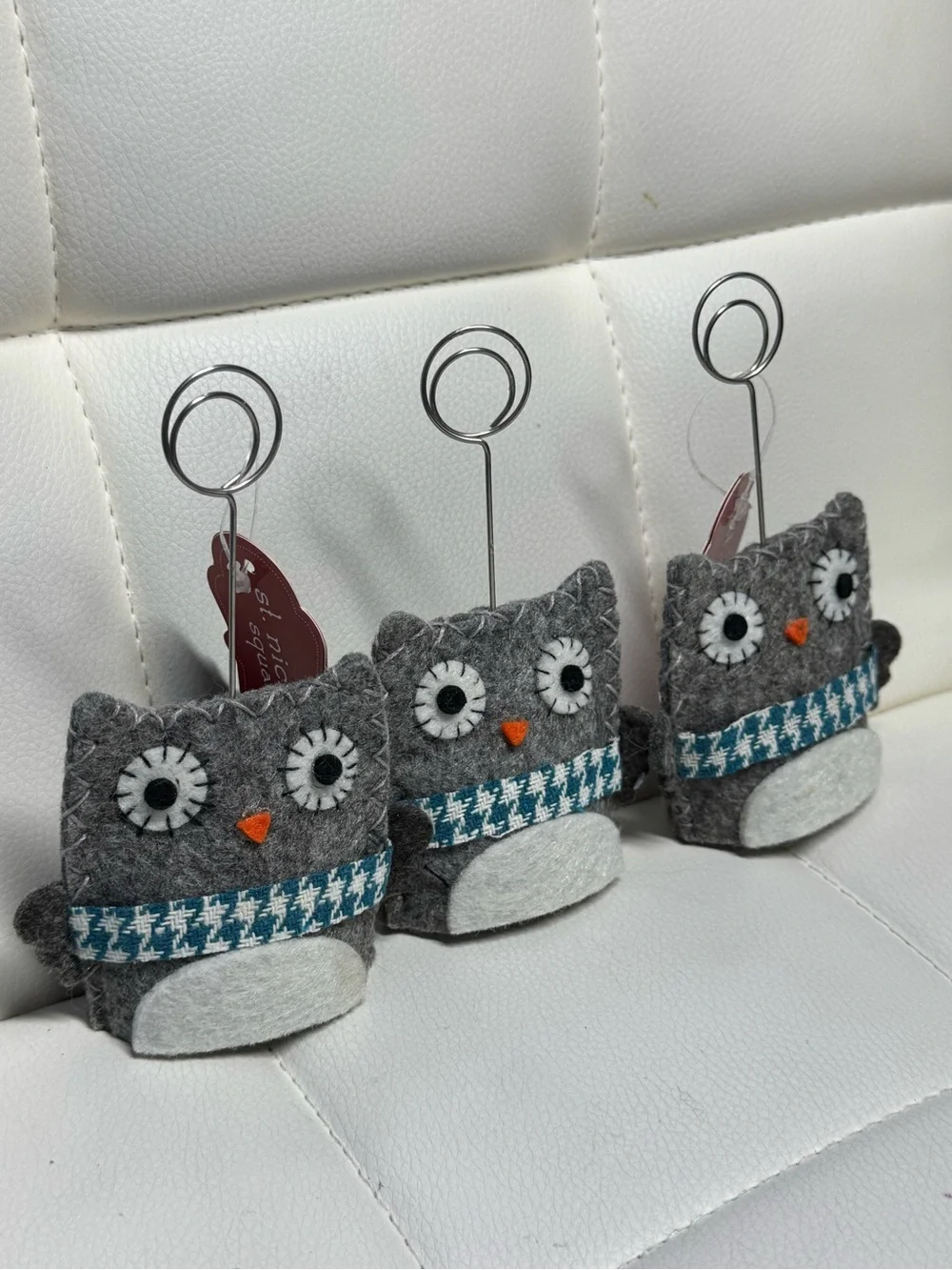 Set of 3 Felt Owl Note Card Photo Memo Holders with Scarf